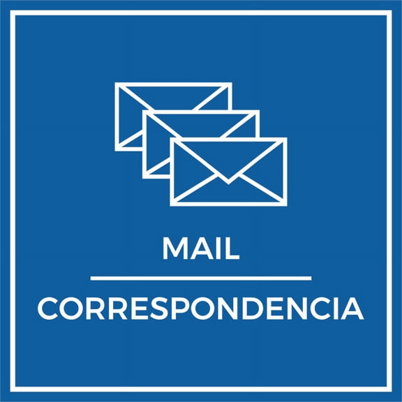 Signs ByLITA Square Mail Door or Wall Sign | Spanish Bilingual Business and Office Signs (Blue) - Medium