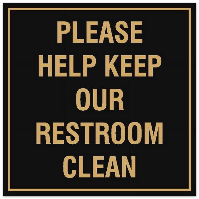 Signs ByLITA Square Please Help Keep Our Restroom Clean Sign - Easy Installation | Durable Material (Black /Gold) - Small