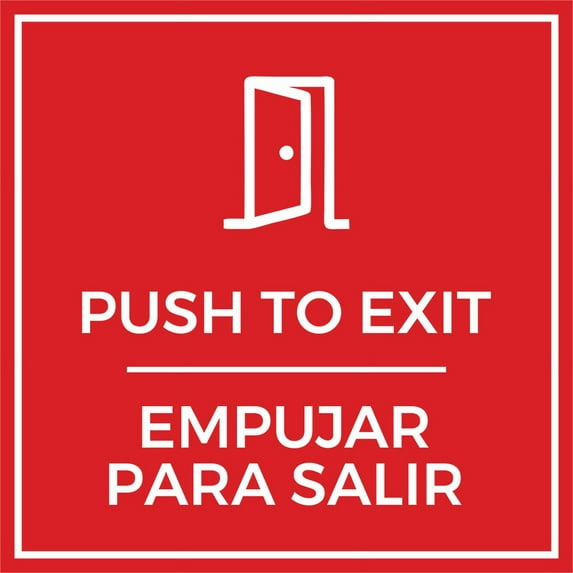 Signs ByLITA Square Push To Exit Door or Wall Sign | Spanish Bilingual Business And Office Signs (Red) - Large