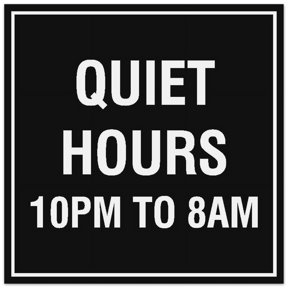 Signs ByLITA Square Quiet Hours 10PM to 8AM Sign - Easy Installation | Durable Material (Black) - Large