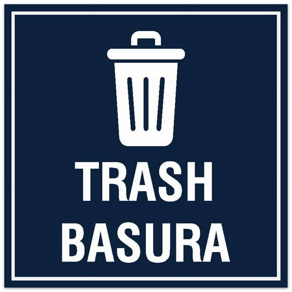 Signs ByLITA Square Trash Basura Sign - Easy Installation | Durable Material (Navy Blue / White) - Large