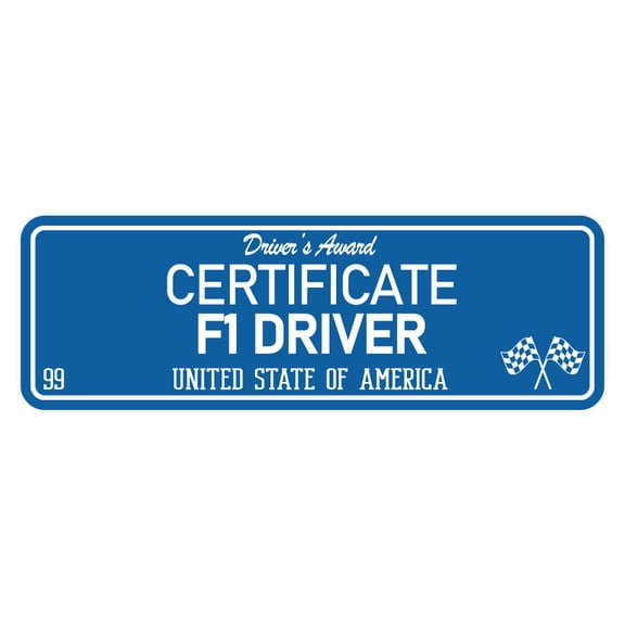 Signs ByLITA Standard Certificate F1 Driver Sign (Blue) - Small