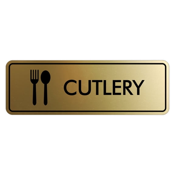 Signs ByLITA Standard Cutlery Door or Wall Sign Easy Installation | Durable Construction | Kitchen Essentials | Hygiene | AirBnB Signs Sign (Brushed Gold) - Large