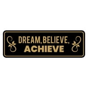 Signs ByLITA Standard Dream, Believe, Achieve Door or Wall Sign Easy Installation | Durable Construction | Religious Greetings | Sunday School Welcome Signs | Church | Faith Sign (Black Gold) - Large
