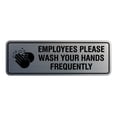 thumbnail image 1 of Signs ByLITA Standard Employees Please Wash Your Hands Frequently Sign (Brushed Silver) - Large 3" X 9", 1 of 5