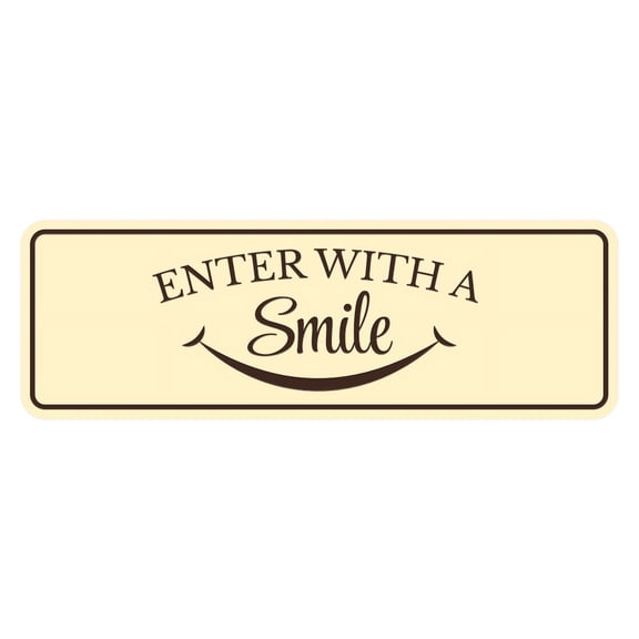 Signs ByLITA Standard Enter with a Smile Door or Wall Sign Easy Installation | Durable Construction | Religious Greetings | Sunday School Welcome Signs | Church | Faith Sign (Ivory/Dark Brown) - Small