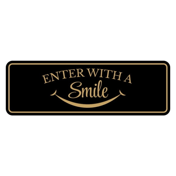 Signs ByLITA Standard Enter with a Smile Door or Wall Sign Easy Installation | Durable Construction | Religious Greetings | Sunday School Welcome Signs | Church | Faith Sign (Black /Gold) - Small