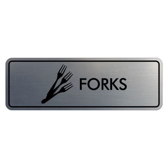 Signs ByLITA Standard Forks Door or Wall Sign Easy Installation | Durable Construction | Kitchen Essentials | Hygiene | AirBnB Signs Sign (Brushed Silver) - Small