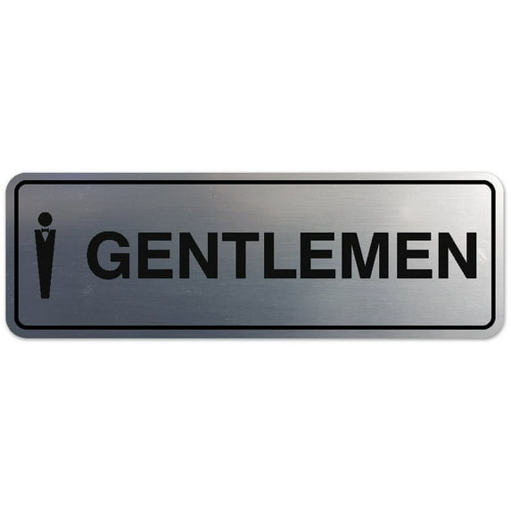 Signs ByLITA Standard Gentlemen Figurine Sign - Easy Installation | Durable Wall or Door Sign (Brushed Silver) - Small