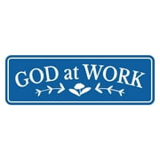 Signs ByLITA Standard God At Work Door or Wall Sign Easy Installation | Durable Construction | Religious Greetings | Sunday School Welcome Signs | Church | Faith Sign (Blue) - Small