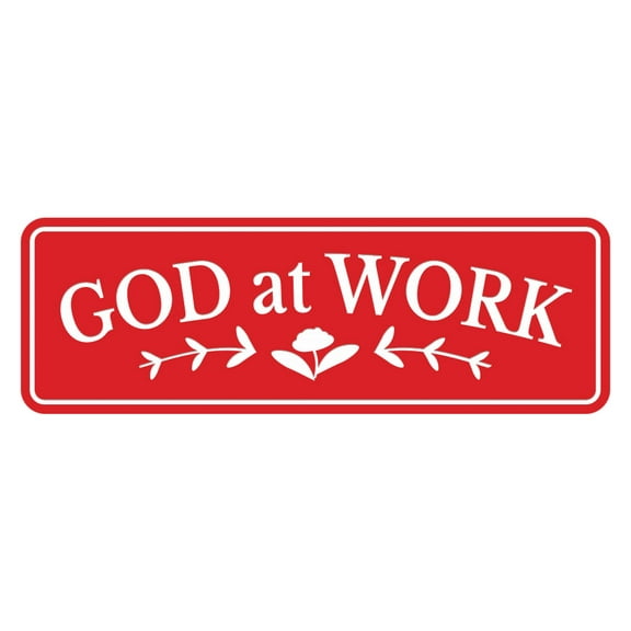 Signs ByLITA Standard God At Work Door or Wall Sign Easy Installation | Durable Construction | Religious Greetings | Sunday School Welcome Signs | Church | Faith Sign (Red) - Large