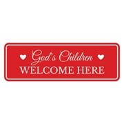 Signs ByLITA Standard God's Children Welcome Here Door or Wall Sign Easy Installation | Durable Construction | Religious Greetings | Sunday School Welcome Signs | Church | Faith Sign (Red) - Small