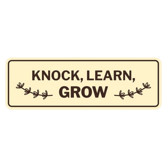 Signs ByLITA Standard Knock, Learn, Grow Door or Wall Sign Easy Installation | Durable Construction | Religious Greetings | Sunday School Welcome Signs | Church | Faith Sign (Ivory/Dark Brown) - Small