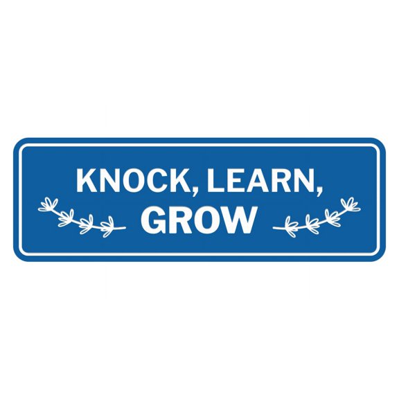 Signs ByLITA Standard Knock, Learn, Grow Door or Wall Sign Easy Installation | Durable Construction | Religious Greetings | Sunday School Welcome Signs | Church | Faith Sign (Blue) - Small