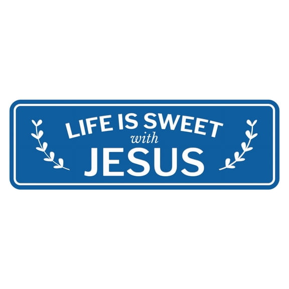 Signs ByLITA Standard Life Is Sweet With Jesus Door or Wall Sign Easy Installation | Durable Construction | Religious Greetings | Sunday School Welcome Signs | Church | Faith Sign (Blue) - Medium