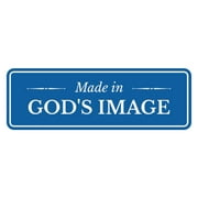 Signs ByLITA Standard Made in God's Image Door or Wall Sign Easy Installation | Durable Construction | Religious Greetings | Sunday School Welcome Signs | Church | Faith Sign (Blue) - Small