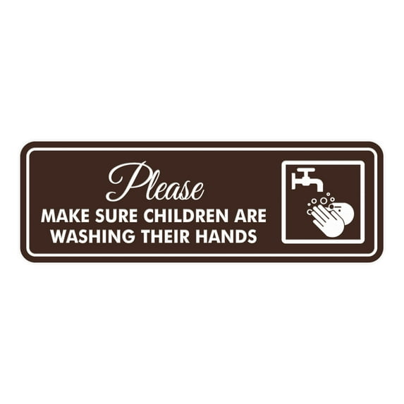 Signs ByLITA Standard Please Make Sure Children Are Washing Their Hands Sign (Dark Brown) - Medium