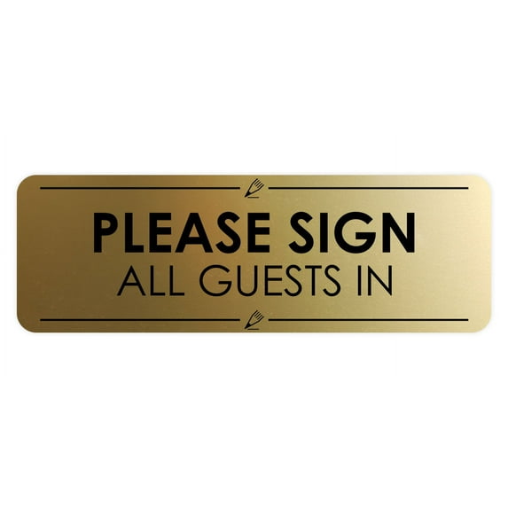 Signs ByLITA Standard Please Sign All Guests In Door or Wall Sign Easy Installation | Shared Accommodation | Sign for Home, Business, AirBNB and Office Spaces Sign (Brushed Gold) - Medium