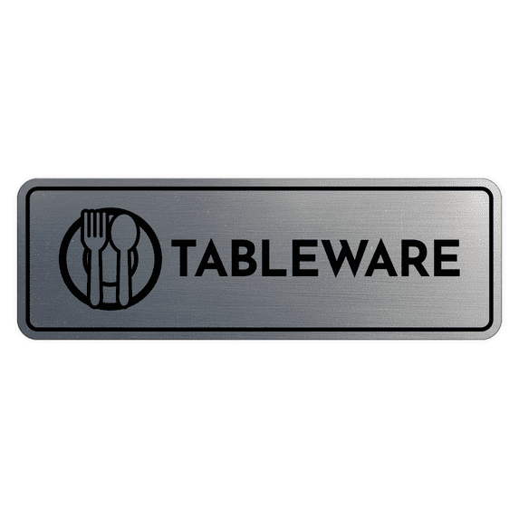 Signs ByLITA Standard Tableware Door or Wall Sign Easy Installation | Durable Construction | Kitchen Essentials | Hygiene | AirBnB Signs Sign (Brushed Silver) - Small