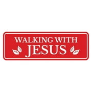 Signs ByLITA Standard Walking with Jesus Door or Wall Sign Easy Installation | Durable Construction | Religious Greetings | Sunday School Welcome Signs | Church | Faith Sign (Red) - Large