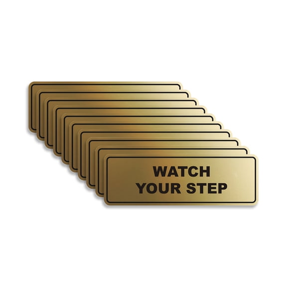 Signs ByLITA Standard Watch Your Step Wall or Door Sign | Health and Safety Signage (Brushed Gold) | Small (10 Pack)