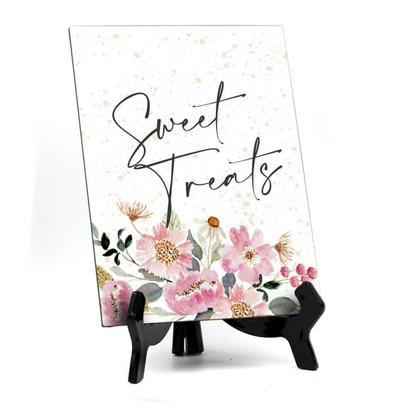 Signs ByLITA Sweet Treats Table Sign with Easel, Floral Watercolor Design (6" x 8")