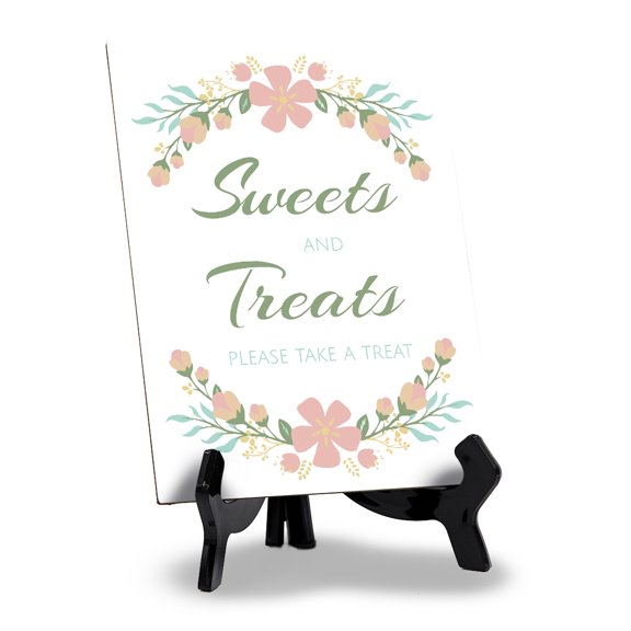 Signs ByLITA Sweets And Treats Please Take A Treat 6x8" Arc Flowers Table Sign With Acrylic Stand | Events Table Signs