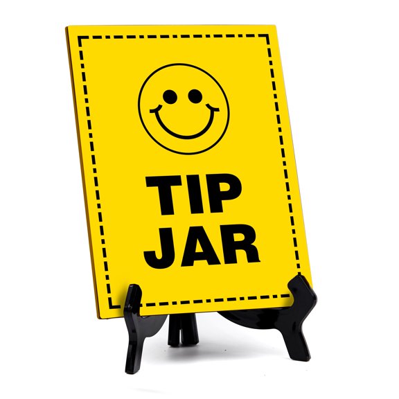 Signs ByLITA Tip Jar (Smiley Face Vector) Table Sign with Acrylic Stand (6x8)