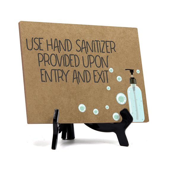 Signs ByLITA Use Hand Sanitizer Provided Upon Entry & Exit, Hygiene Sign, 6" x 8" (Tan) comes with Easel