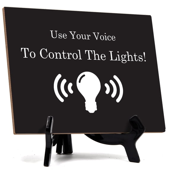 Signs ByLITA Use Your Voice To Control The Lights! Airbnb Table Sign with Acrylic Stand (6x8“)
