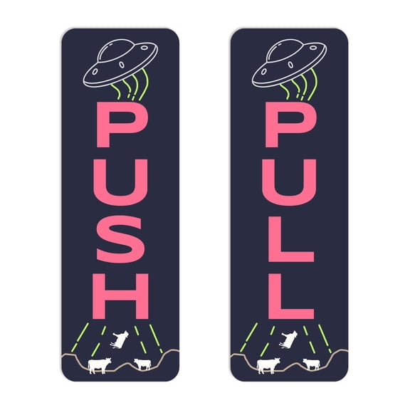 Signs ByLITA Vertical Push and Pull Door Signs (Alien Vectors)- Small