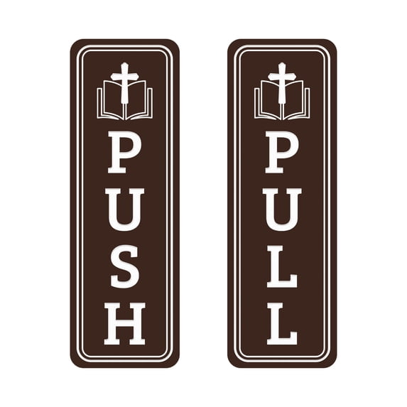 Push Sign Brown Signs ByLITA Vertical Push and Pull Door Signs (Bible and Cross) Door ...