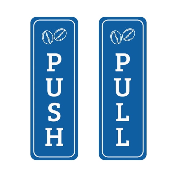 Signs ByLITA Vertical Push and Pull Door Signs (Coffee Beans) Door Sign (Blue) - Large