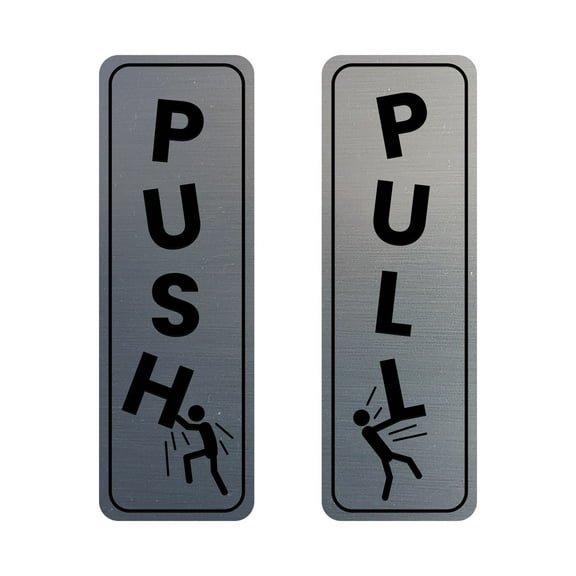 Signs ByLITA Vertical Push and Pull Door Signs (Funny) Door Sign (Brushed Silver) - Small
