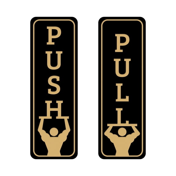 Signs ByLITA Vertical Push and Pull Door Signs (Gym Fun) Door Sign (Black/Gold) - Small