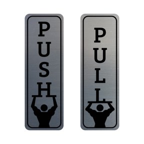 Signs ByLITA Vertical Push and Pull Door Signs (Gym Fun) Door Sign (Brushed Silver) - Small