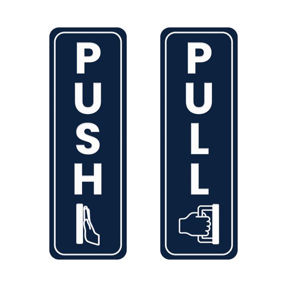 Signs ByLITA Vertical Push and Pull Door Signs (Hand Handle Vectors) Door Sign (Navy / White) - Small
