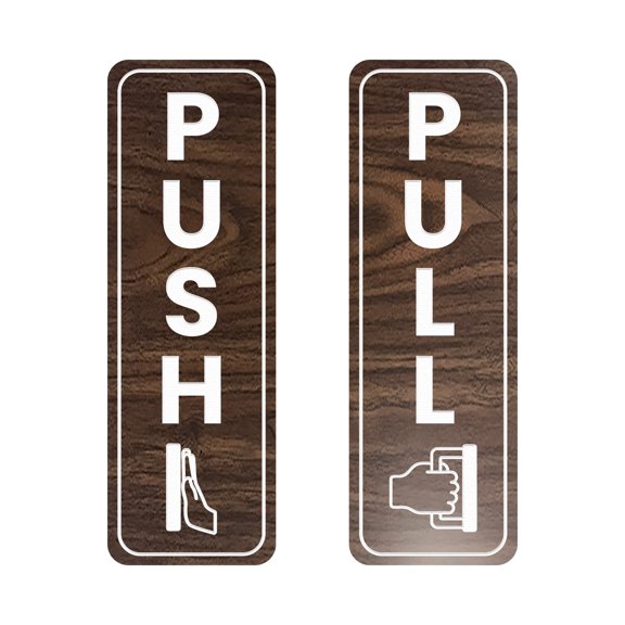Signs ByLITA Vertical Push and Pull Door Signs (Hand Handle Vectors) Door Sign (Walnut / White) - Small