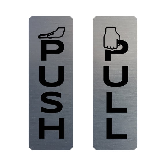 Signs ByLITA Vertical Push and Pull Door Signs (Hand Vectors) Door Sign (Brushed Silver) - Small