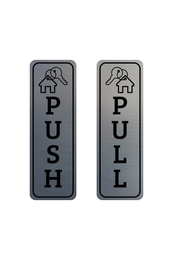 Vertical Push and Pull Door Signs (House Keychain) Door Sign (Brushed Silver) - Large