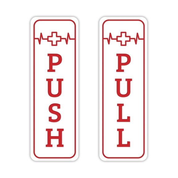 Signs ByLITA Vertical Push and Pull Door Signs (Medical Vectors) Door Sign (White / Red ) - Medium