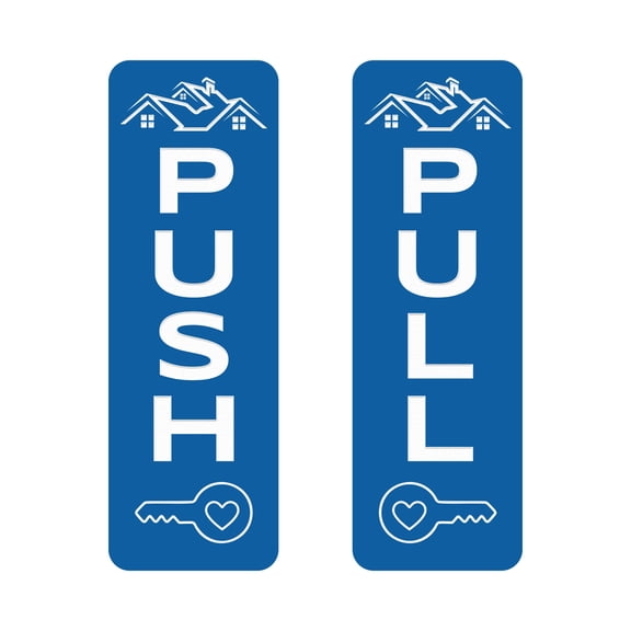 Signs ByLITA Vertical Push and Pull Door Signs (Roof-Real Estate) Door Sign (Blue) - Small