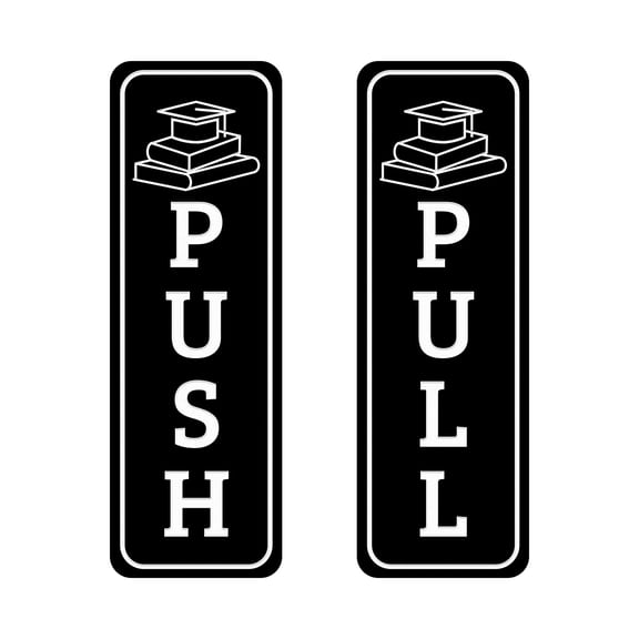 Signs ByLITA Vertical Push and Pull Door Signs (School Books) Door Sign (Black) - Medium
