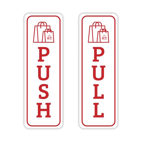Signs ByLITA Vertical Push and Pull Door Signs (Shopping Bags) Door Sign (White / Red ) - Large