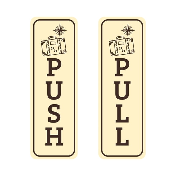 Signs ByLITA Vertical Push and Pull Door Signs (Travel) Door Sign (Ivory/Dark Brown) - Medium