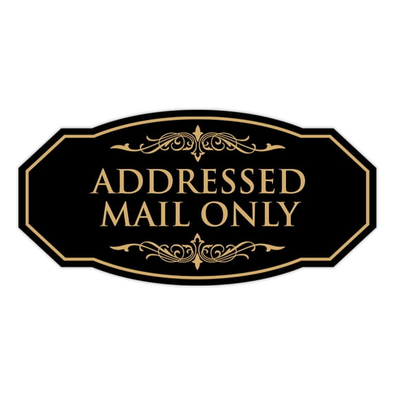 Signs ByLITA Victorian Addressed Mail Only Durable ABS Plastic | Laser Engraved | Easy Installation | Elegant Design Sign (Black /Gold) - Small