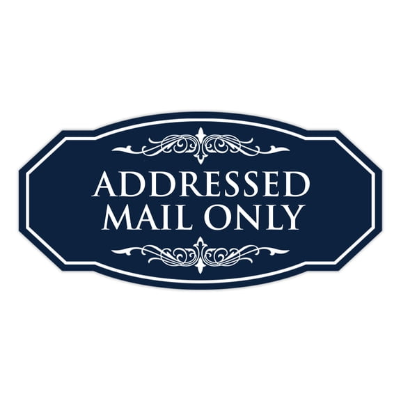 Signs ByLITA Victorian Addressed Mail Only Durable ABS Plastic | Laser Engraved | Easy Installation | Elegant Design Sign (Navy Blue / White) - Small