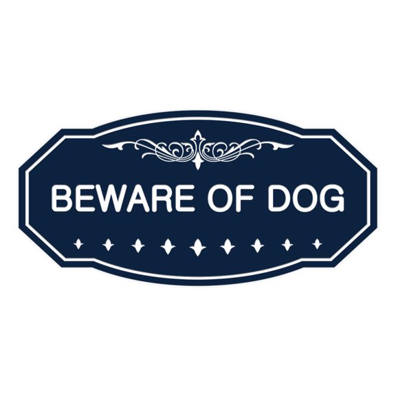 Signs ByLITA Victorian Beware Of Dog Sign (Navy Blue / White) - Large 5" X 10"