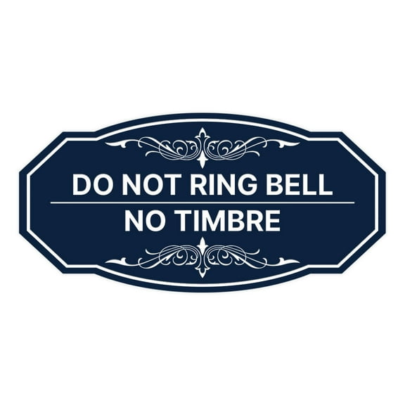 Signs ByLITA Victorian Do not Ring Bell/No timbre Bilingual Sign (Navy Blue / White) - Large