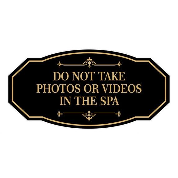 Signs ByLITA Victorian Do not Take Photos Or Videos In The Spa Sign (Black Gold) - Large